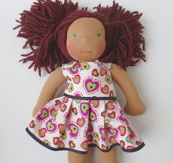 Waldorf Doll Clothes - Hearts Dress Fits 14 to 16 Inch Waldorf, Bitty Baby, Baby Alive