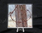 Rusty Barb Wire Ring Wood Fence Post Photo Coasters
