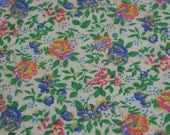 Vintage Fabric Bright Pink, Blue & Yellow Flower Pattern - 1 YARD 33 INCHES