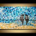 MODERN ART CANVAS Folk Wall Art Original Painting 2 Romantic Love Birds Silhouettes on Wire Blue White Gold Mosaic Wedding Engagement Gift