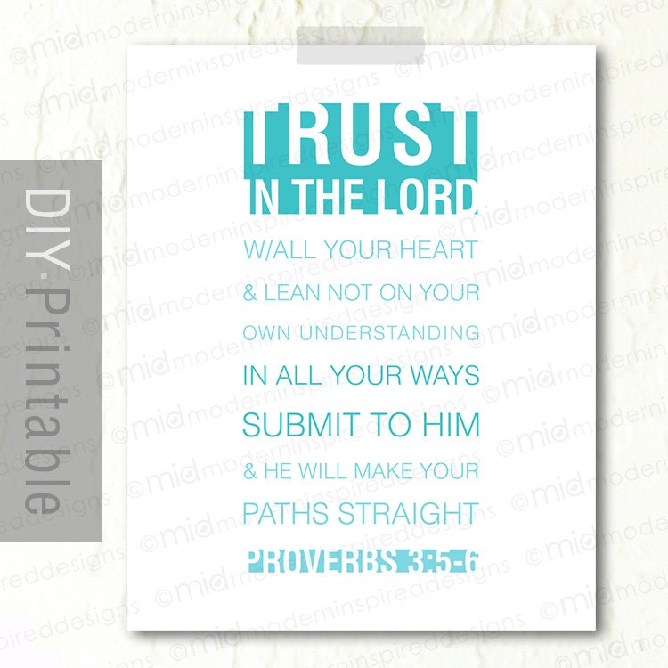 Trust in the Lord - Proverbs 3:5 - 8x10 Print - Christian Print - Christian Art - Bible Verse Printable - Bible Verse Decor