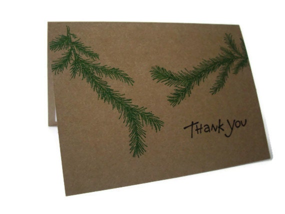 woodland thank you card, christmas thank you card, kraft thank you, masculine thank you, pine branch
