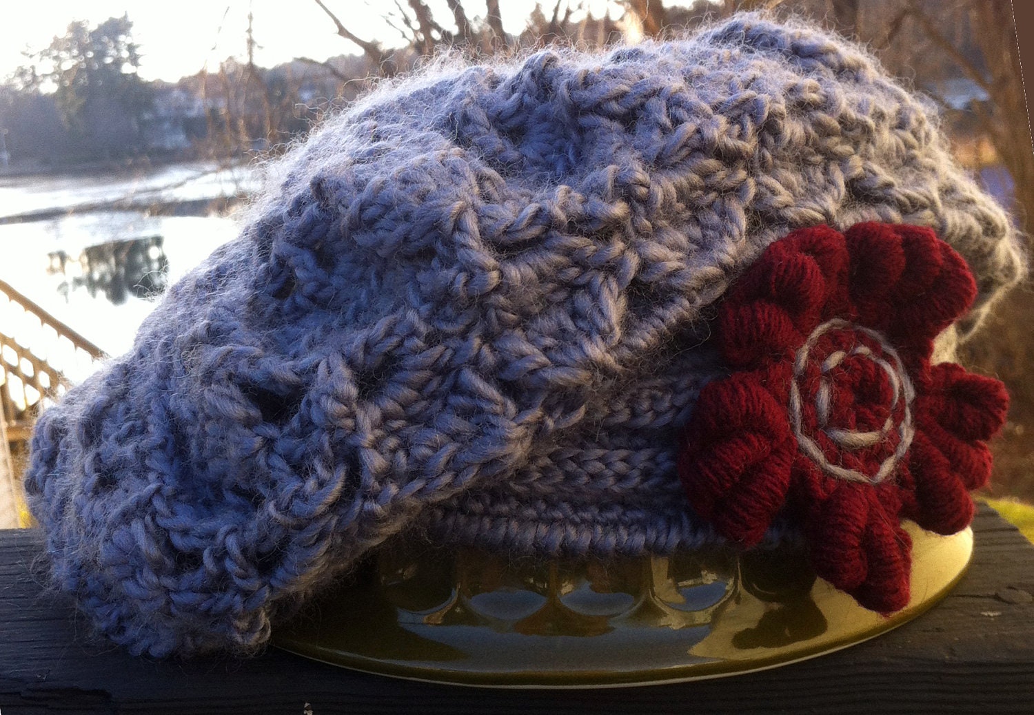 Silver Grey Crochet Puff Stitch Tam