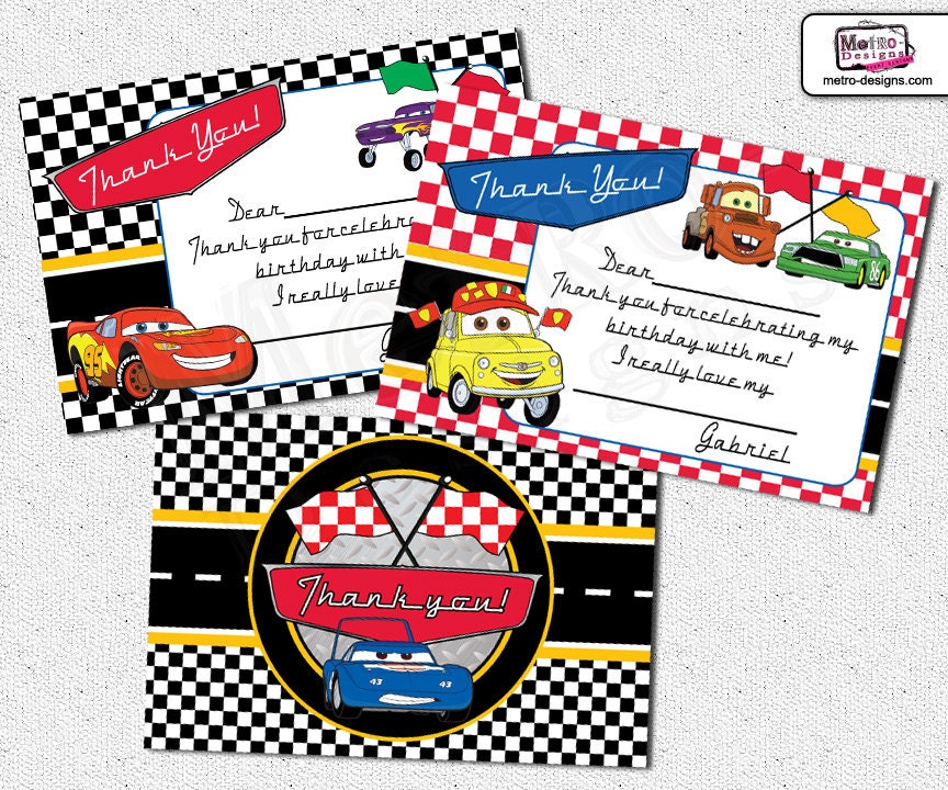 Cars The Movie- Thank You Cards