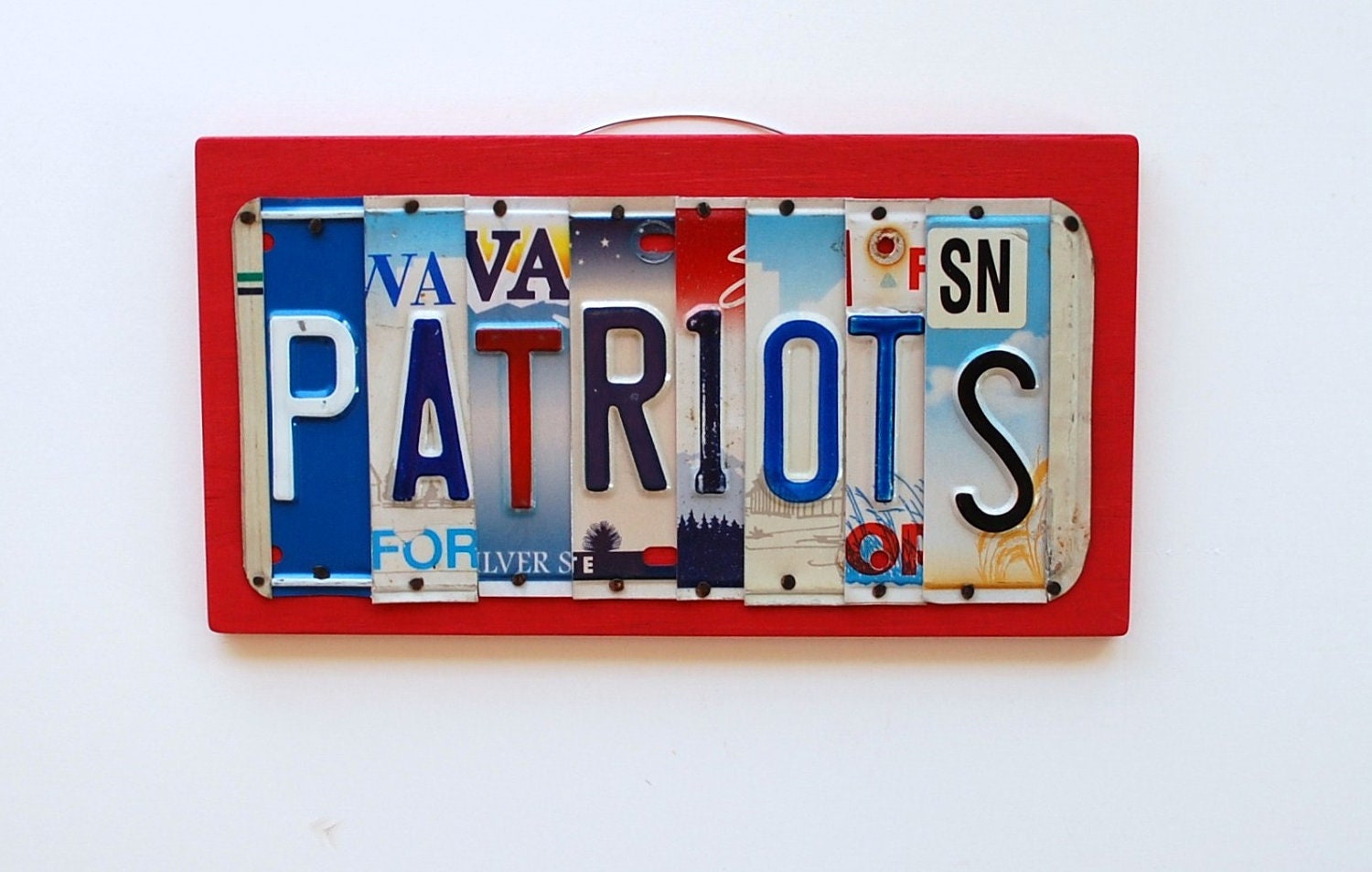 PATRIOTS,OOAK  License Plate Art, Football Home Decor, Wall Hanging, Christmas gift, wedding gift, father's day, valentines day gift,