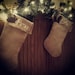 Custom Burlap Christmas Stockings-Personalize- w/Embellishment & 4 or more Letters
