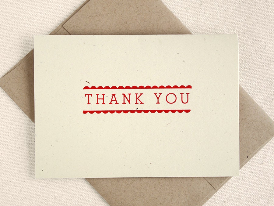 Letterpress Thank You Card Set - Custom Printed - Charming Retro Rustic Style - Cafe (50)
