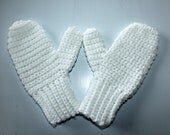 Crochet Winter White Mittens, Ready To Ship