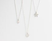 Silver Disc Diamond Charm Pendant Drop Necklace Dainty Fine Chain Everyday Jewelry