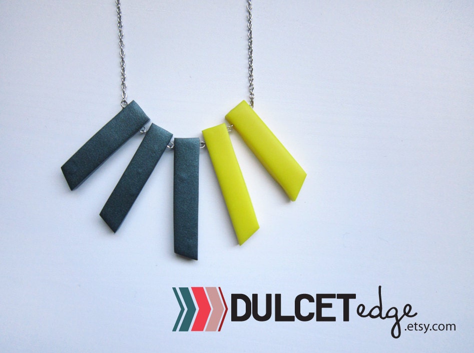 Emerald slate and Yellow Fringe silver necklace
