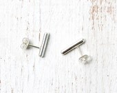 Sterling Silver Bar Studs / simple minimalist .925 post earrings with rounded line shape