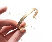 Thin Gold Dots Cuff Bracelet / modern minimal brass jewelry / skinny hand-formed stacking bangle, pierced hole design