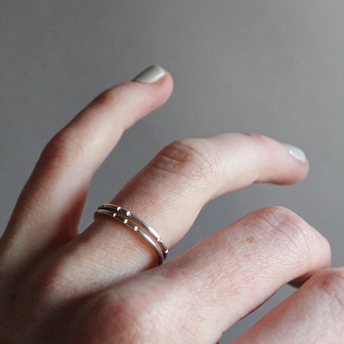 Sterling Silver Tribal Stacking Rings / two thin .925 rings with carved line design / unique skinny rings / minimalist metalwork