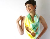 Yellow and Teal Silk Scarf -Moths- Hand Painted Silk Scarf - Summer Fashion -Luna Moth - Turquoise - TheSilkMoon