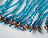 Southwestern Ombre Turquoise, Teal & Pink Glass Bead and Brass Fringed Choker Necklace