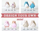 Custom MINI Wedding Cake Topper Vintage Fabric Love Birds, Design Your Own, Customizable Wedding Color Bird Toppers - Made to Order