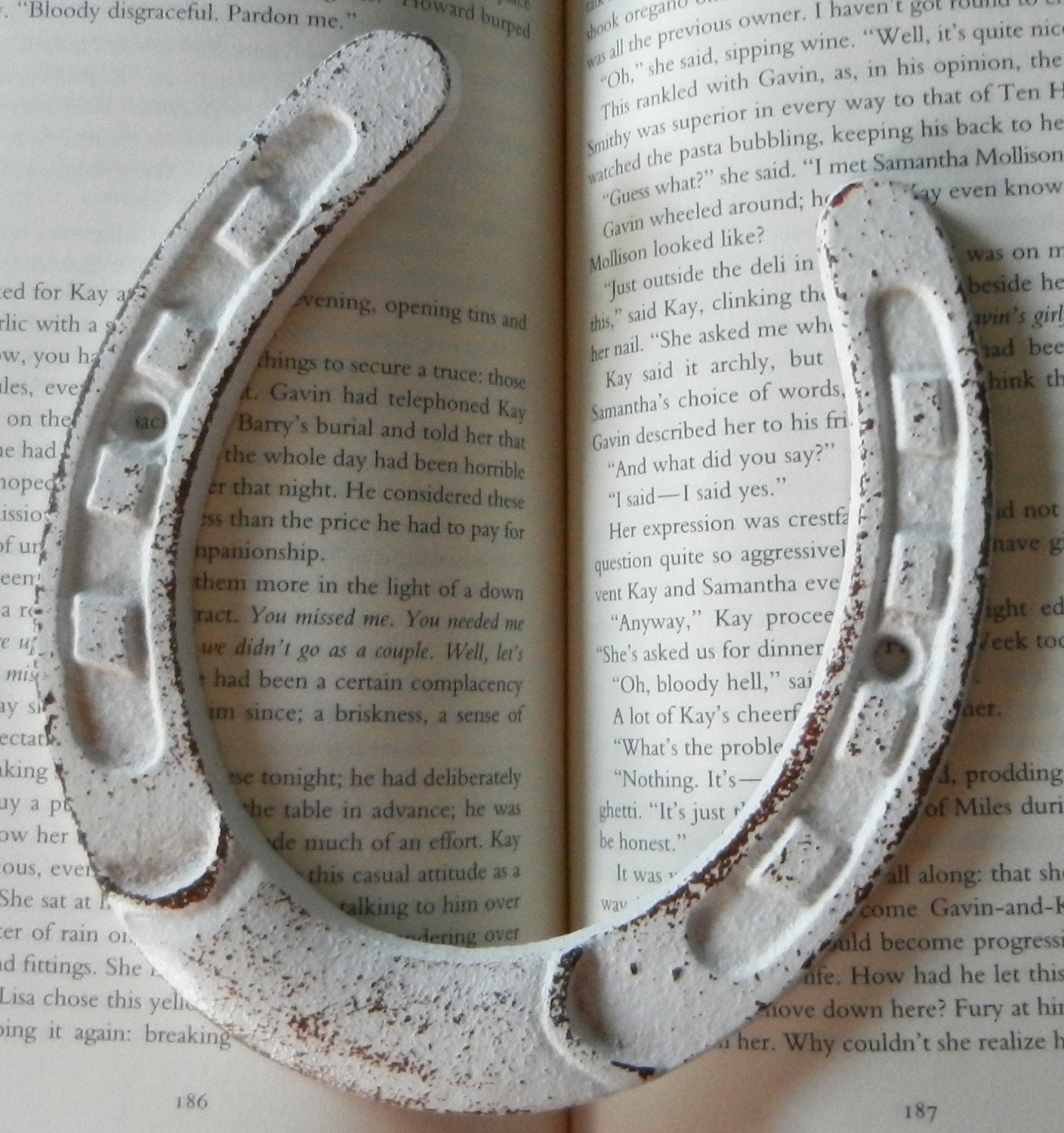 horseshoe / cast iron / rustic / white / shabby by juxtapositionsc