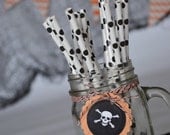 25 Black Polka Dot Drinking Straws with printable tags