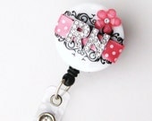 Custom RN Pink Blossom Bling - Designer Name Badge Reel - Unique ID Badge - Stylish Badge Clip - Personalized Nurse Jewelry - BadgeBlooms