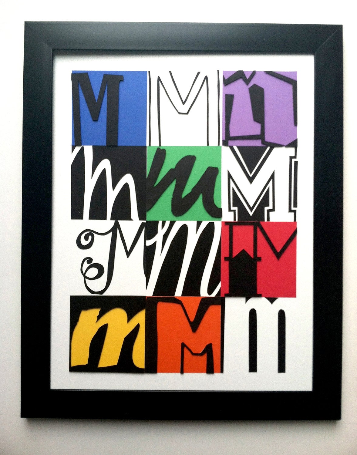 3D PAPER CUT Art Piece - Monogram Letter Poster Pop Art 3D with Frame Included - 11"x14"