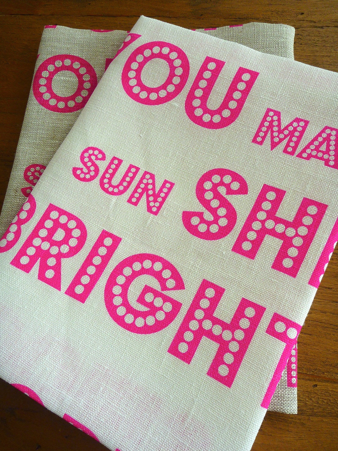 Doris Day tea towel in Pink on White