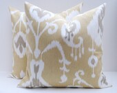 Ikat Pillow Cover. Tan White and Gray ONE 14x18. Lumbar Pillow Cover. Decorative Throw Pillows.