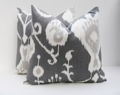 Throw Pillow Set of Two Covers. Decorative Throw Pillows . Grey Ikat Pillows . 16x16 covers printed fabric on front and back