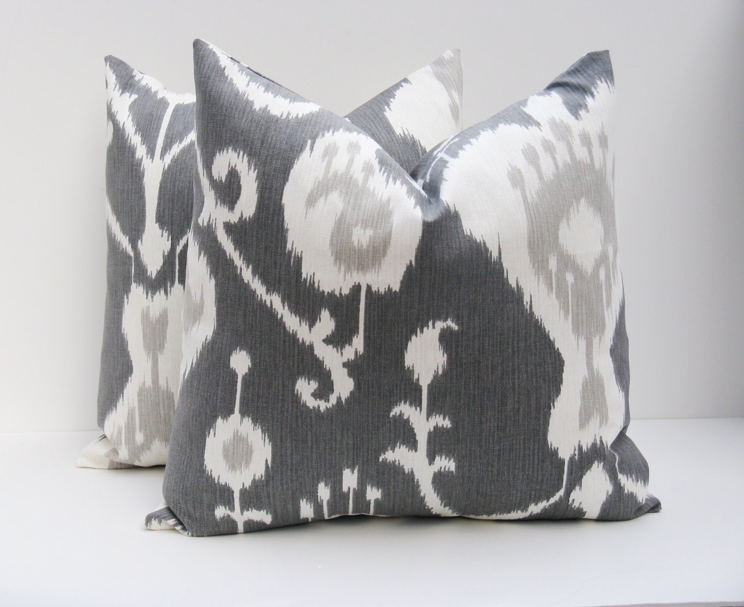 20x20 Throw Pillow Covers.Ikat Pillow.Dark Gray Pillow.Grey Ikat pillow. Gray and White.Housewares.Home Decor Printed fabric on both sides