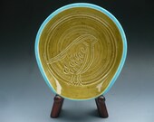 Little bird, pea green and turquoise spoon rest with custom options, soap dish OOK, Ready to Ship