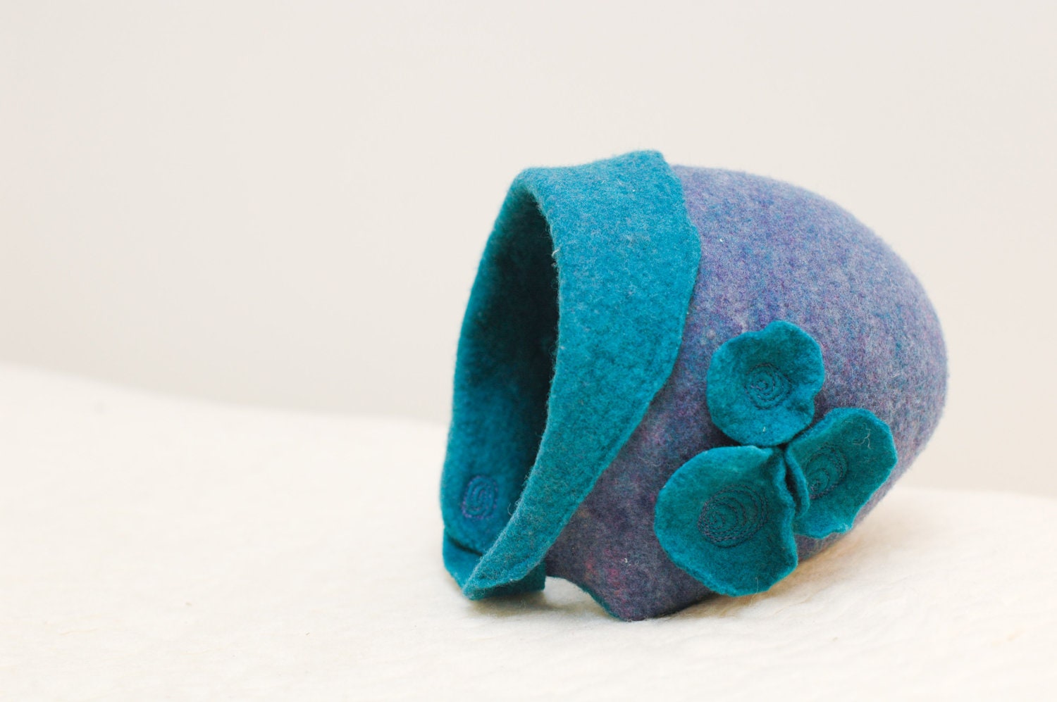 Toddler child felted purple & blue merino wool sweetheart hat