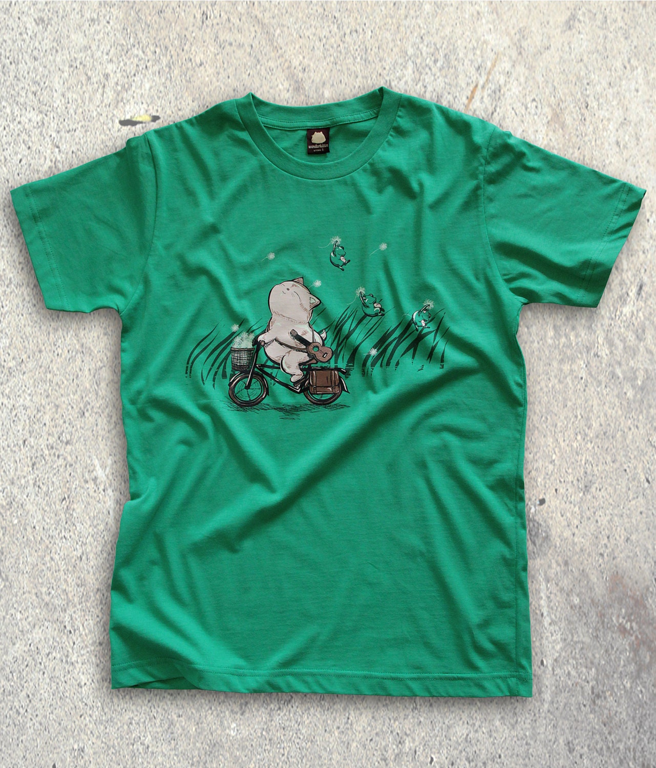 Original Illustration Silk Screen printed on tee, Green Uni Tee