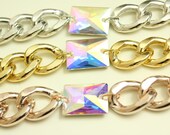 Chunky Curb Chain Bracelet with Aurora Borealis Crystal Stone