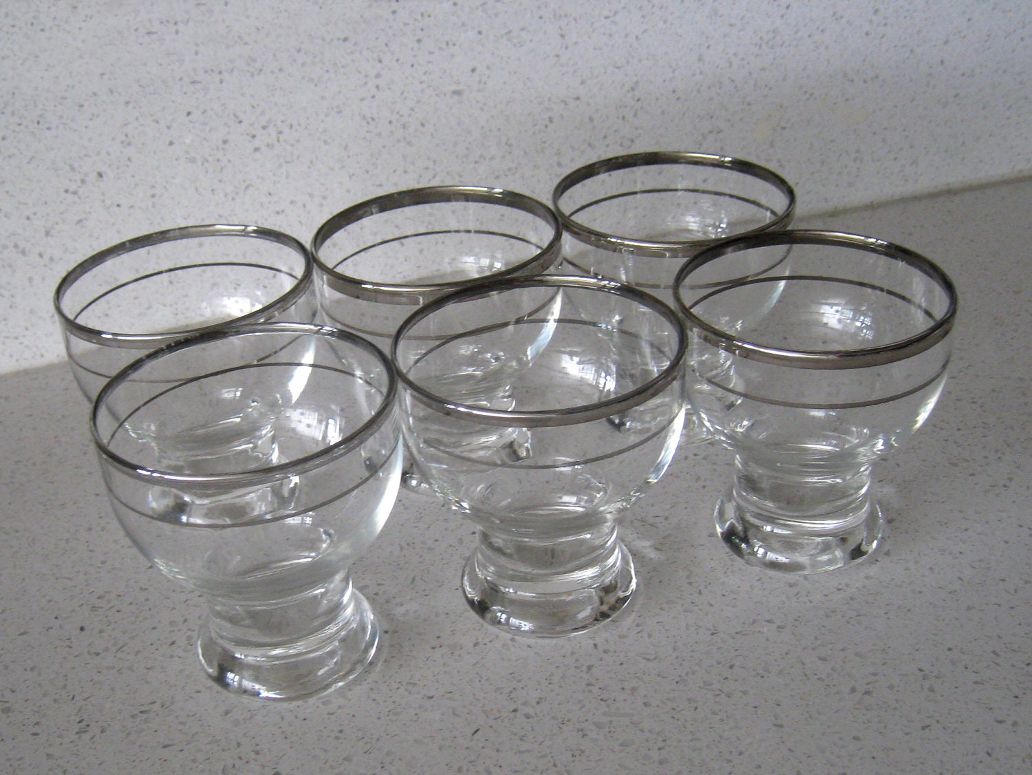 Set of 6 Mid Century Silver Rimmed Cordial Drink Glasses