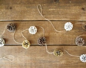 Pine cone garland - 5' gold, white and natural pinecone mantle garland