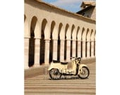 Italian Scooter Photo Moto Guzzi St Francis Assisi Basilica Stripes Arches 8x12 Small Print Cream Ivory Beige Travel Photography Italy