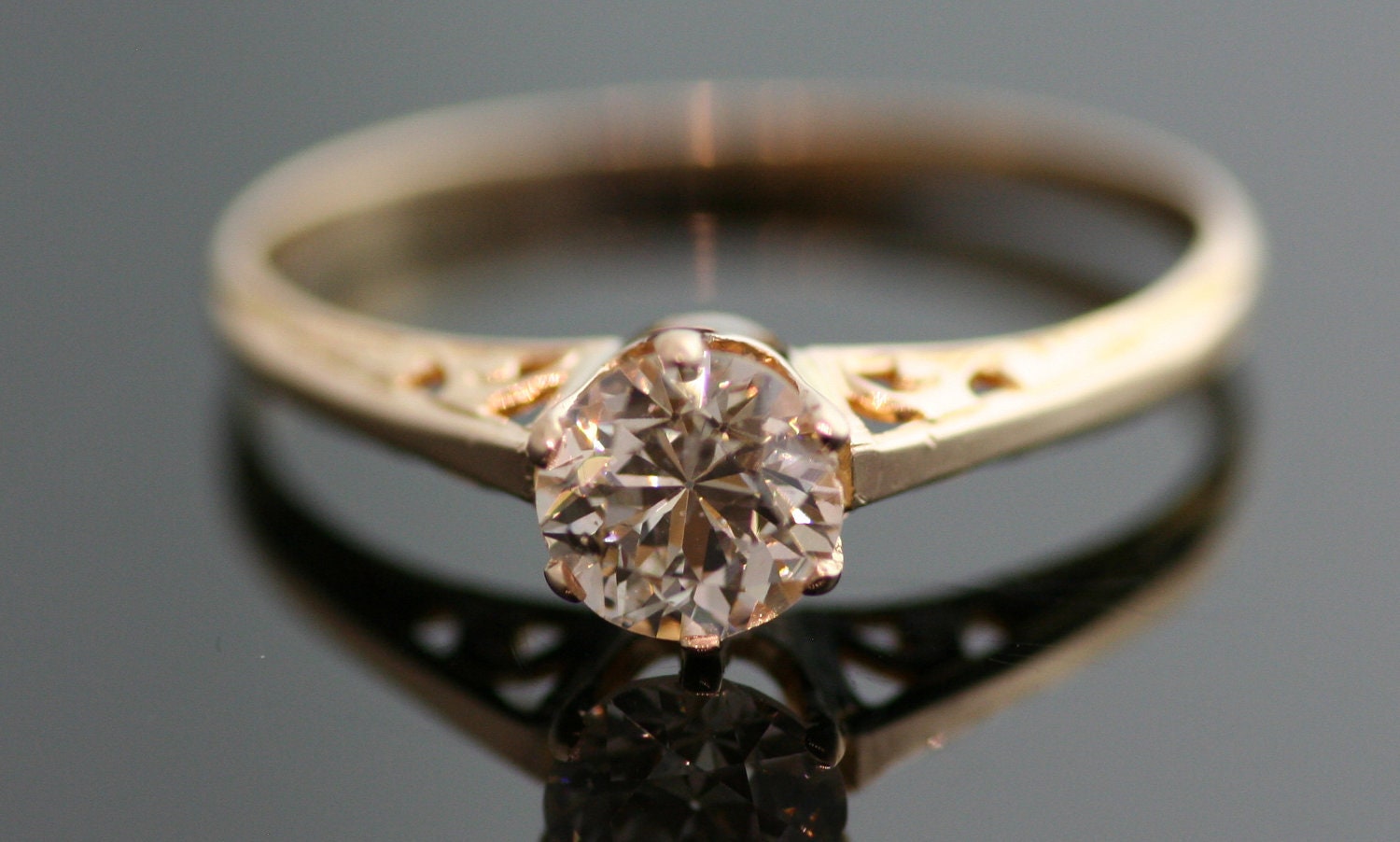 Antique Diamond Engagement Ring - 14K Yellow Gold and European Cut Diamond