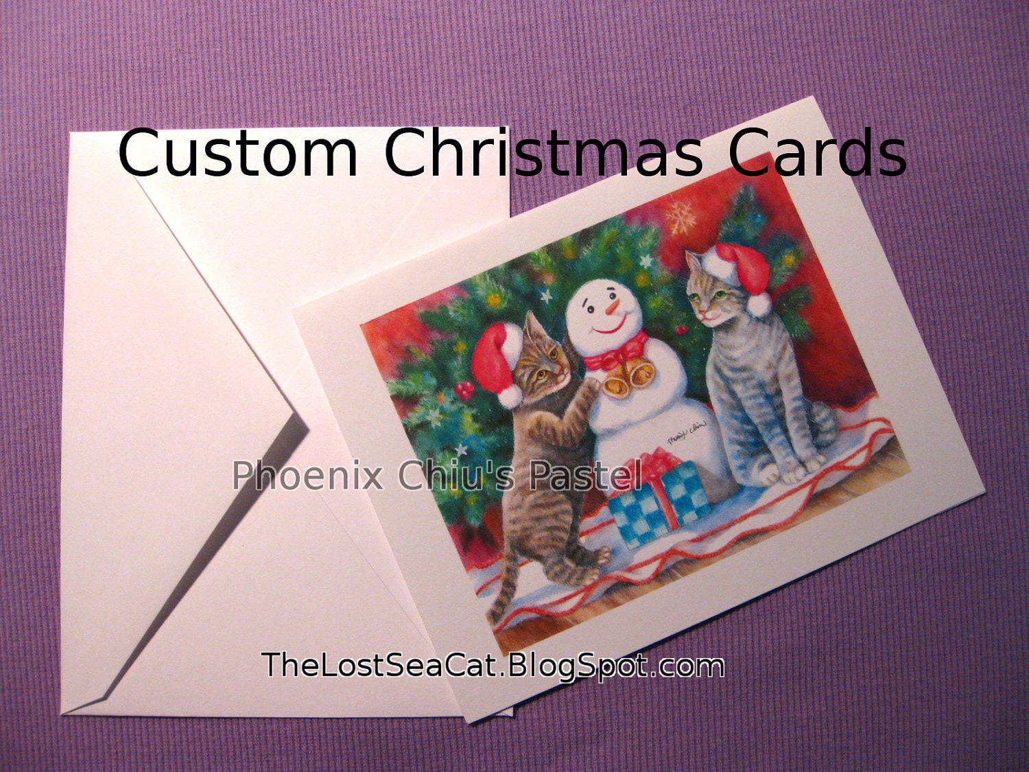 Custom Christmas Cards - Custom Greeting Cards - Custom Set of 30 Art Cards From Your Pet Photo, Cat Portrait, Dog Portrait