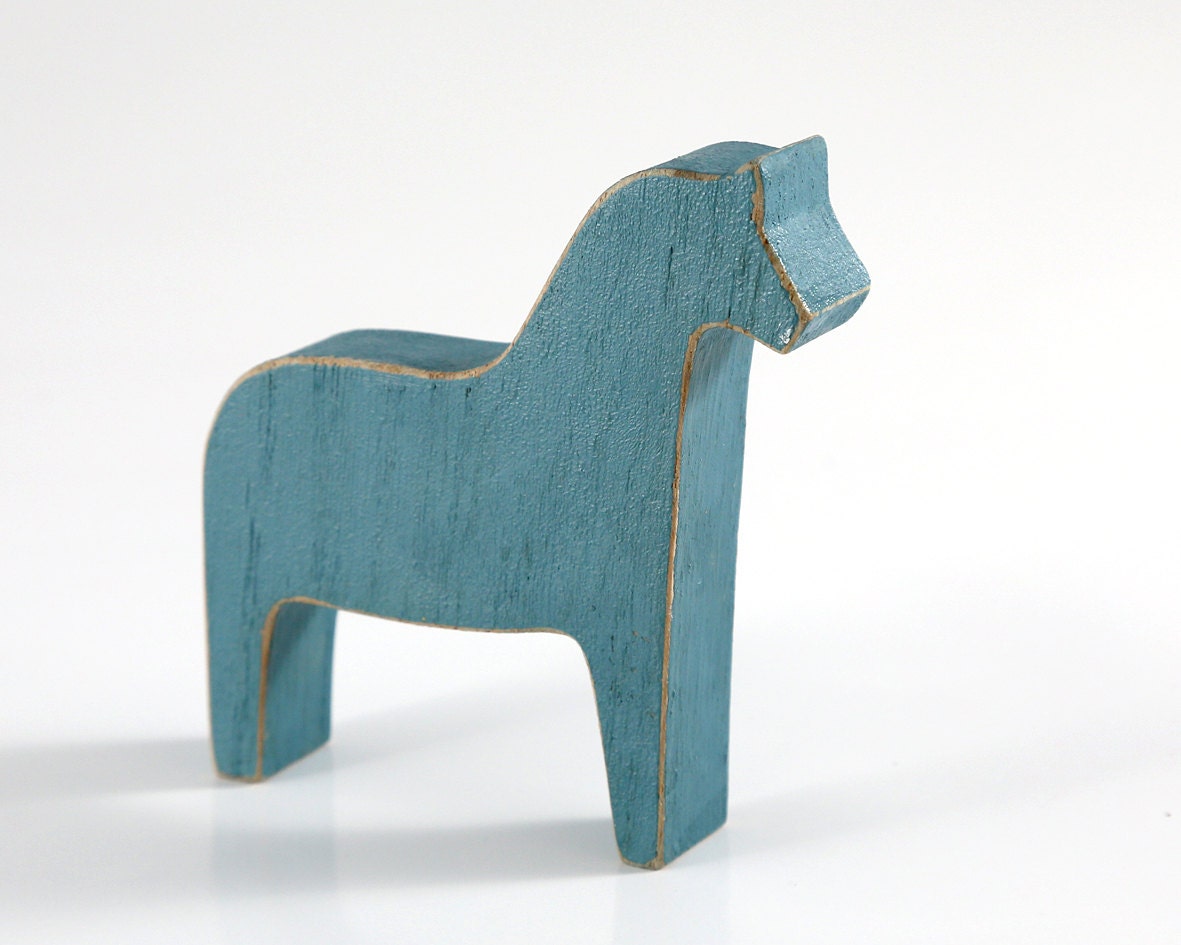 Scandinavian Dala horse wooden toy decor for Christmas, rustic blue