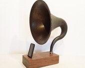 Acoustic  iPhone Speaker Dock Utilizing a Vintage Antique de Forrest Gramophone Horn -Ready to Ship-
