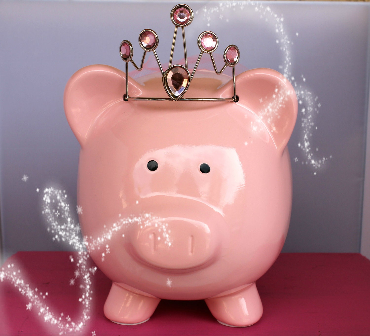 Customized Pink Princess with crown and tutu Piggy Bank