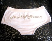 Custom Boyshorts Bridal Panties, White Maid of Honor Bridal Lingerie, Wedding Underwear, Bedazzled Bride Panties, Bride Knickers