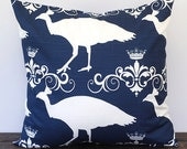 Navy pillow cover 18 x 18 inches one cushion cover decorative pillow new navy blue and white nautical beach decor Peacock
