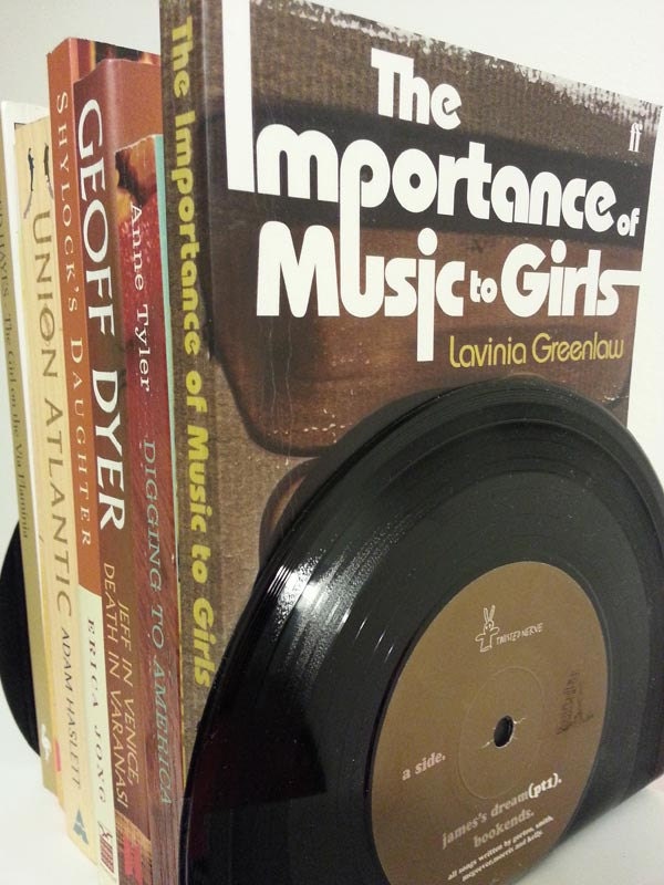 NEW. Vinyl record bookends with bookish titles