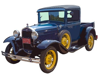 Model A Ford Pickup Truck Classic Poster Print Digital Illustration
