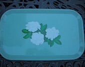 Pair of Vintage Trays, Turquoise with White Flowers