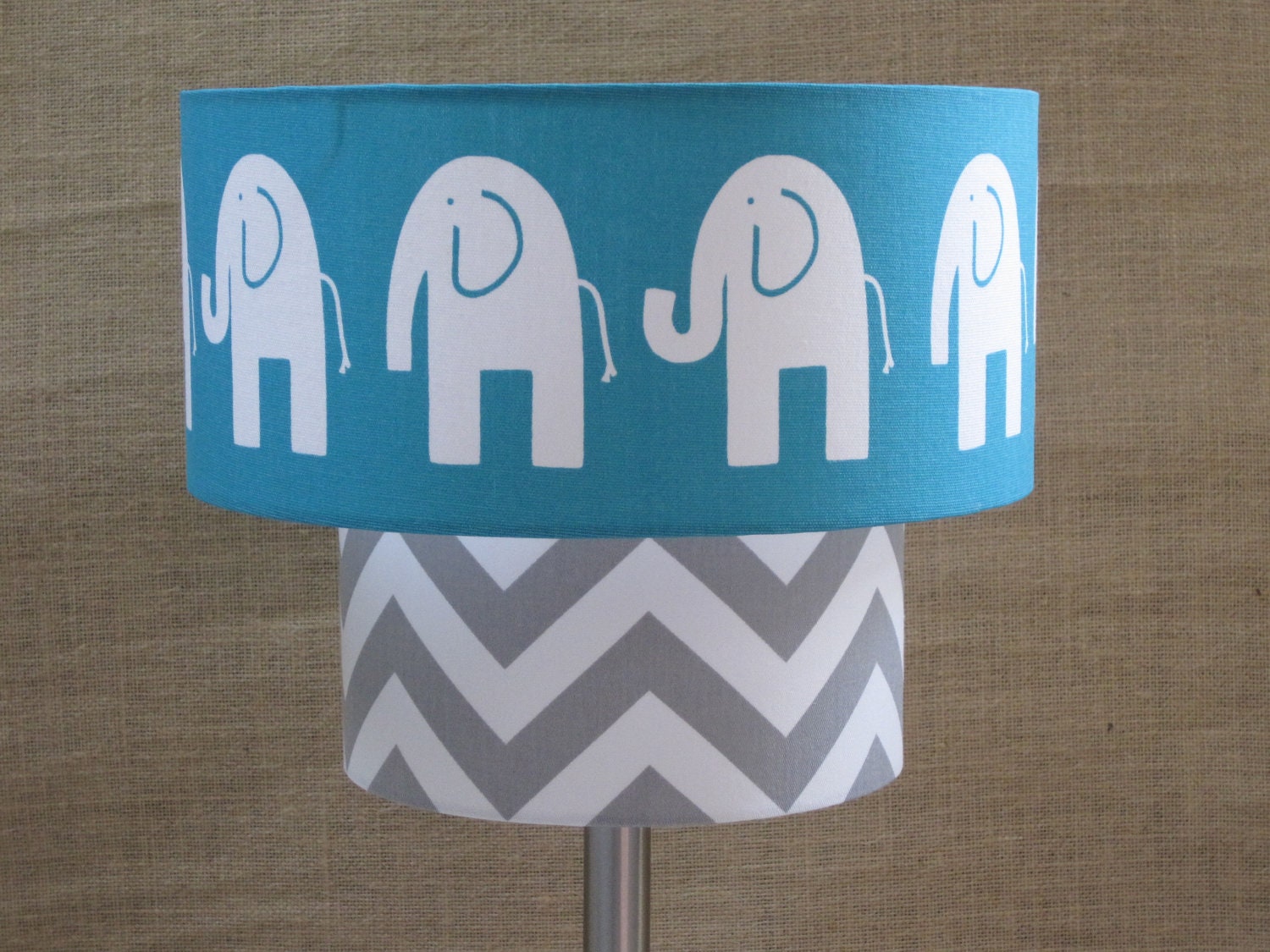 Lamp Shade Elephant Drum Lampshade 2 Tier in Turquoise and Grey Gray Chevron