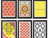 Tangerine Yellow Grey Vintage / Modern inspired Art Prints Collection -Set of 6 - 8x11 Prints - Featured in Orange Yellow Grey (UNFRAMED)
