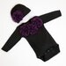 Baby Girl Onesie Set Long Sleeve Black Onesie Set with Plum Chiffon Flowers