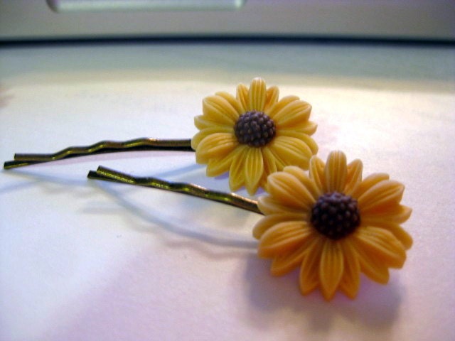 Bobby Hair Pins resin Sunflower Cabochons (set of 2)