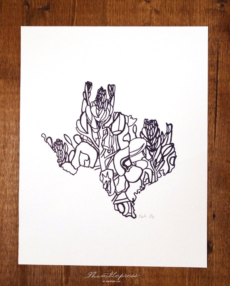 Letterpress Texas Bluebonnet